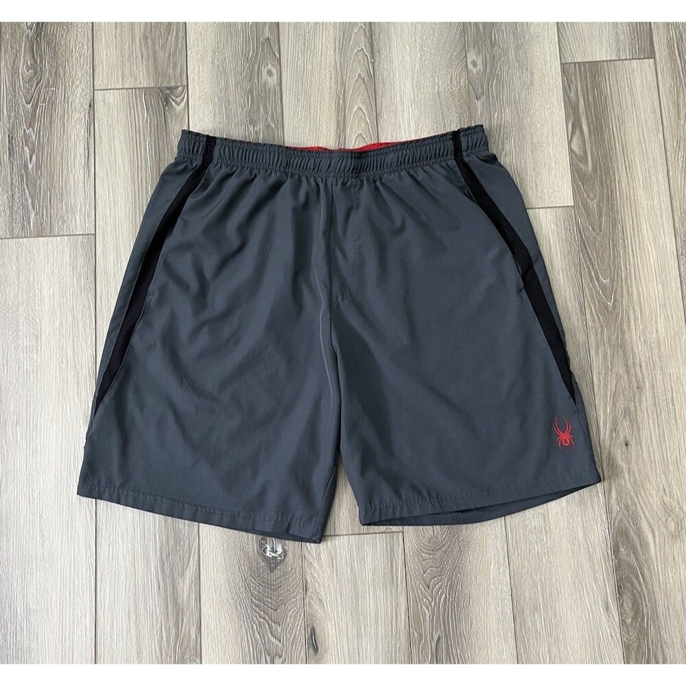 Spyder Active Lightweight Shorts Gray/Red Elastic Waist Pockets Mens Sz Large
